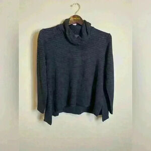 J. Jill Women’s Cowl Neck Sweater Black/Metallic Silver Stripes  Size S Petite